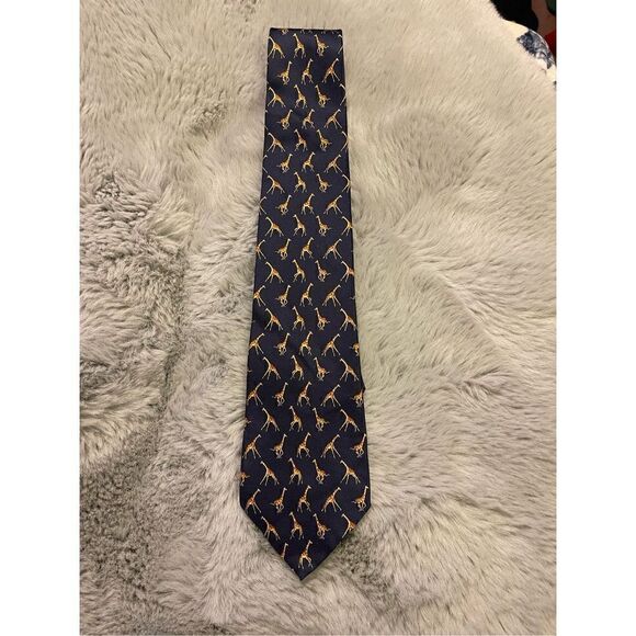 LAUREN Ralph Lauren Hand Finish Silk Tie Dark Blue with Giraffes - Picture 4 of 10
